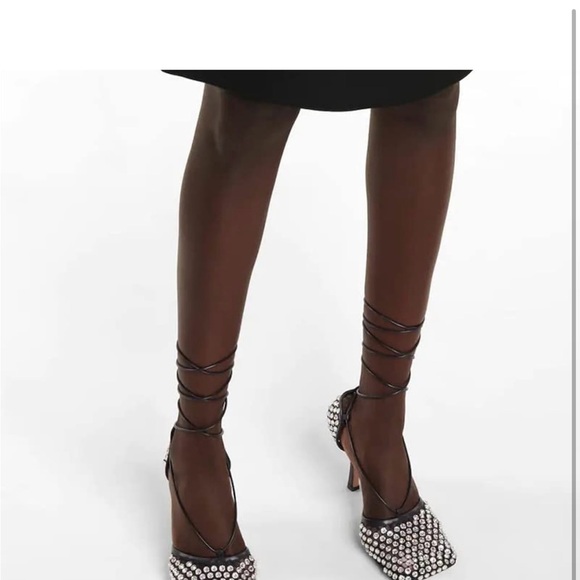 Lace-Up Fishnet Mid High Heel Sandals with rhinestones - Size 10 - Picture 3 of 7